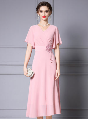 Pink V-neck Beading Mother Of The Bride Dress