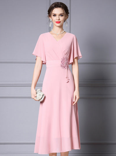 Pink V-neck Beading Mother Of The Bride Dress