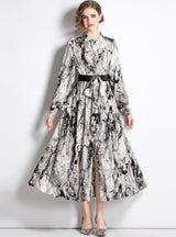 Ink-and-wash Printed Long Sleeve Dress