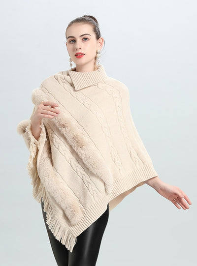 Loose Jacquard Pullover Sweater Cloak Shawl