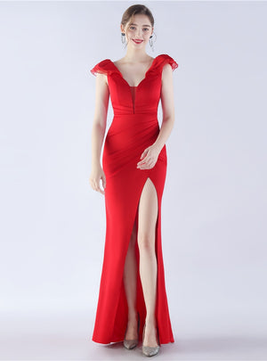 Mermaid V-neck Pleats Split Prom Dress