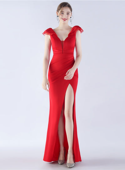 Mermaid V-neck Pleats Split Prom Dress