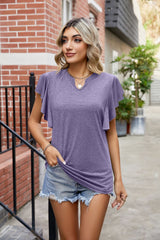 Solid Color U-neck Short Sleeve Loose T-shirt