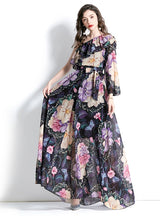 One-shoulder Ruffled Beach Print Dress