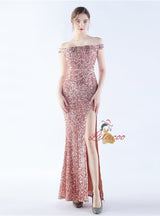 Sequins Off the Shoulder Split Prom Dress