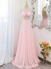 Pink Chiffon High Neck Beading Prom Dress