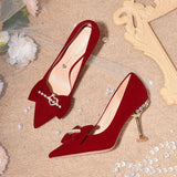 Pointed Rhinestone Red Wedding Shoes
