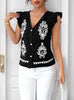 Ethnic Print V-neck Flying Sleeve Vest Shirt