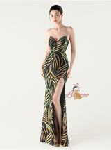 Mermaid Sequins Strapless Beading Split Prom Dress