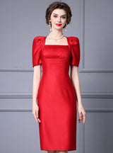 Red Satin Pleats Mother Of The Bride Dress