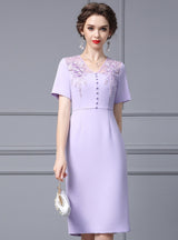 Light Purple V-neck Beading Mother Of The Bride Dress
