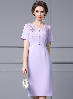 Light Purple V-neck Beading Mother Of The Bride Dress