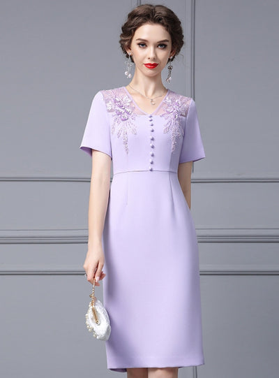 Light Purple V-neck Beading Mother Of The Bride Dress