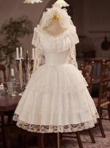 White Lace Tiers Wedding Dress