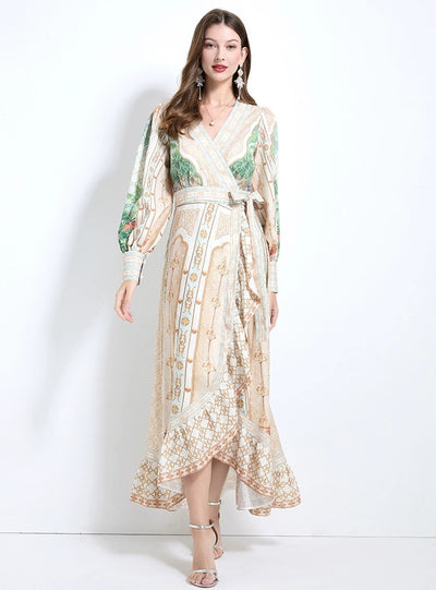 Palace Style Printed Ruffled Dress