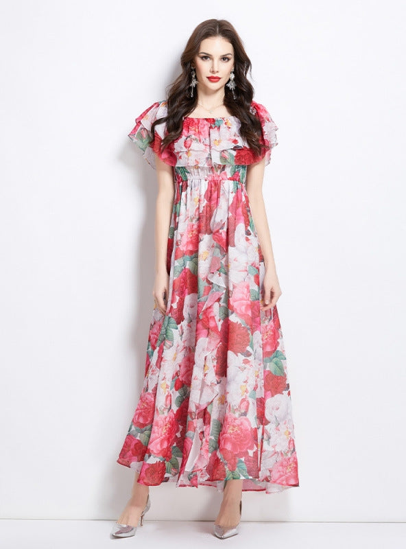 Lotus Leaf Beach Split Chiffon Dress
