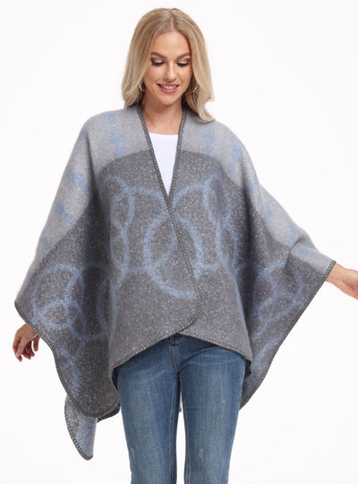 Thickened Cashmere Split Jacquard Scarf Cloak