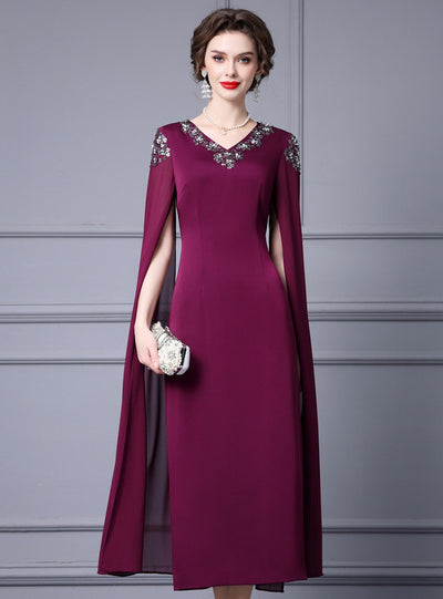 Dark Purple V-neck Mother Of The Bride Dress
