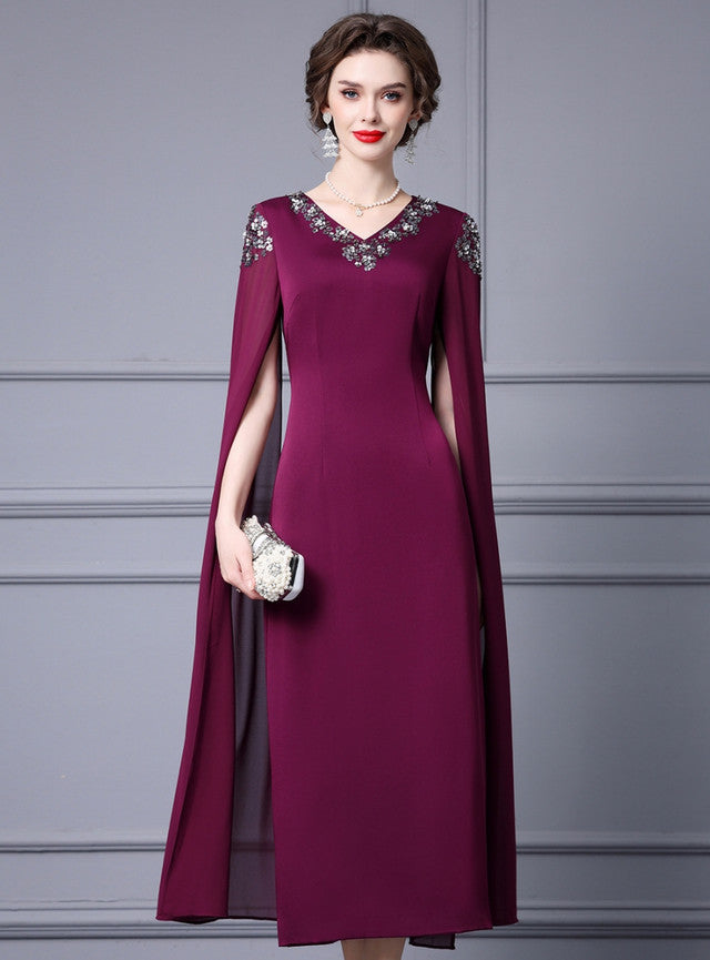Dark Purple V-neck Mother Of The Bride Dress