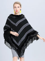 Autumn and Winter Striped Fringed Shawl