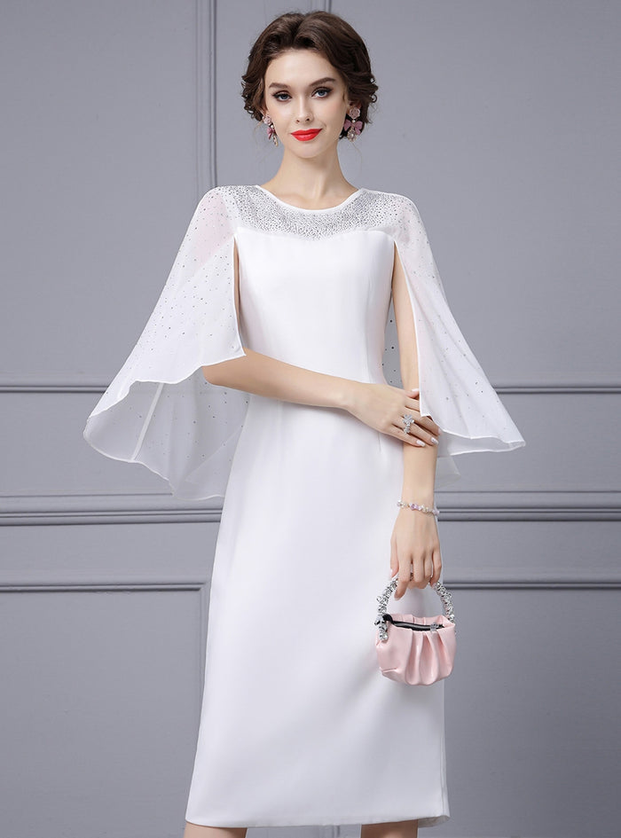 White Scoop Neck Beading Mother Of The Bride Dress