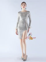 Sexy Long Sleeve Mini Split Prom Dress