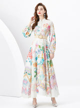 Printed Slim Long Bubble Sleeve Dress