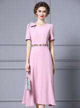 Pink Short Sleeve Beading Mother Of The Bride Dress