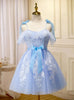 Blue Tulle Appliques Homecoming Dress