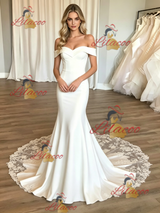 White Mermaid Off the Shoulder Lace Wedding Dress