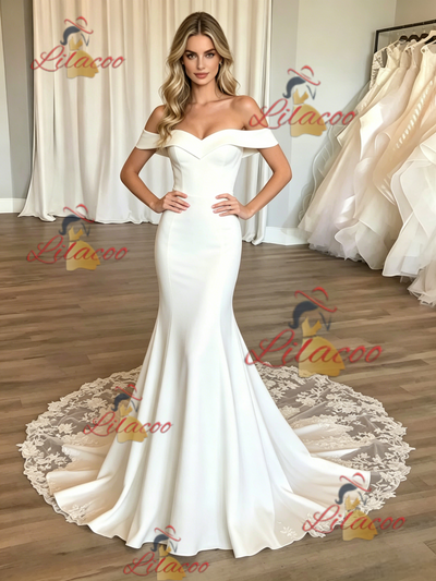 White Mermaid Off the Shoulder Lace Wedding Dress