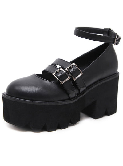 Retro Round-headed Thick Heel Shoes