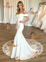 White Mermaid Off the Shoulder Lace Wedding Dress
