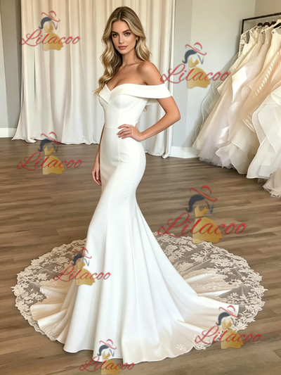 White Mermaid Off the Shoulder Lace Wedding Dress