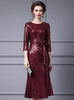 Burgundy Sequins Bow Mother Of The Bride Dress