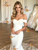 White Mermaid Off the Shoulder Lace Wedding Dress