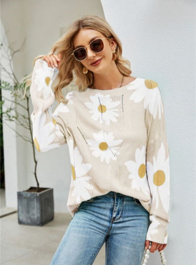 Women Sunflower Flower Sweater