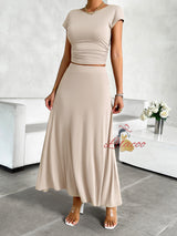 Summer Short Sleeve Slim Top Skirt Suit
