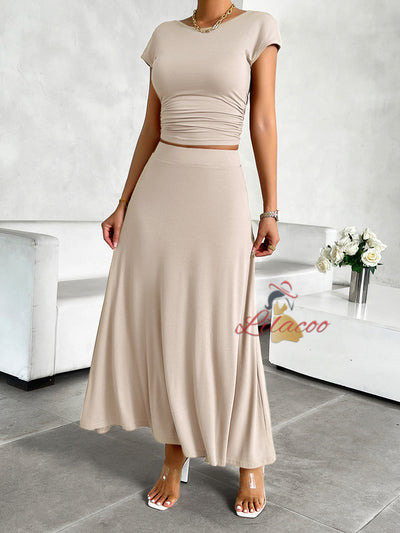 Summer Short Sleeve Slim Top Skirt Suit