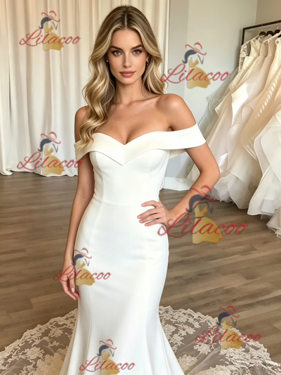 White Mermaid Off the Shoulder Lace Wedding Dress