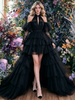 Black Hi Lo Tulle Halter Prom Dress