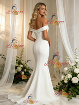 White Mermaid Off the Shoulder Wedding Dress