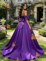 Purple Satin Straps Quinceanera Dress