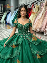 Green Tulle Sequins Straps Quinceanera Dress