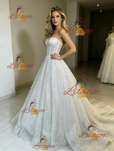 White Sequins Strapless Wedding Dres