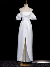 White Satin Off the Shoulder Split Wedding Dress