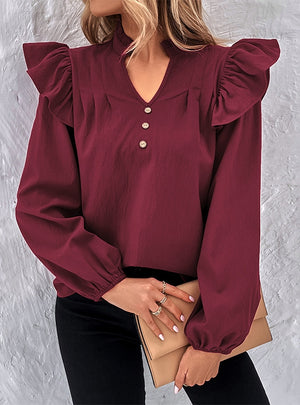 Women Solid Color Loose Shirt