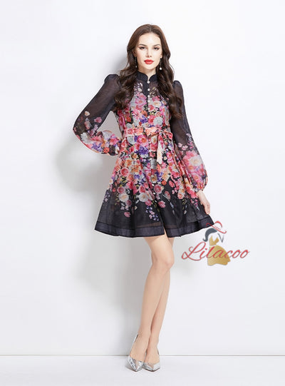 Palace Retro Pearl Breasted Printed Dress