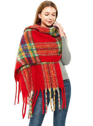 Warm Thick Fringed Plaid Scarf