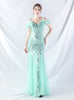 Spaghetti Straps Mermaid Sequins Tulle Prom Dress
